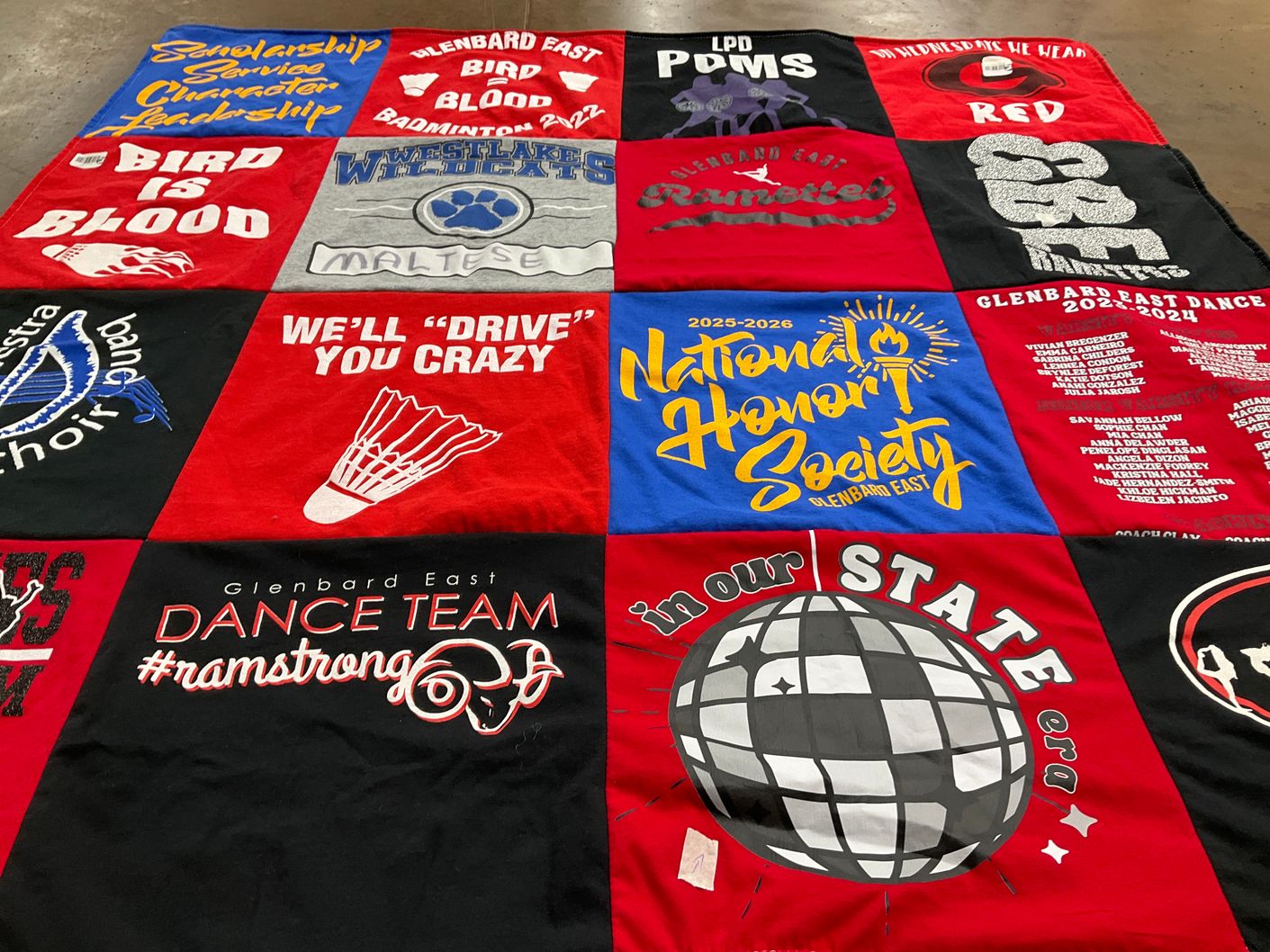 T-shirt quilt featuring glenbard east dance team by Maria from IL