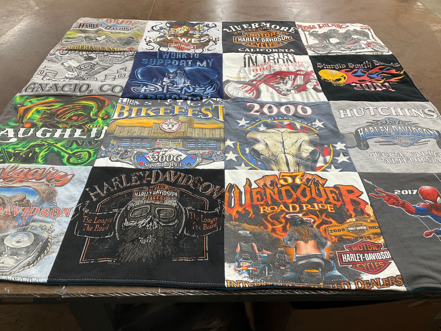 T-shirt quilt with motorcycles, biking themes by Eldon from WA