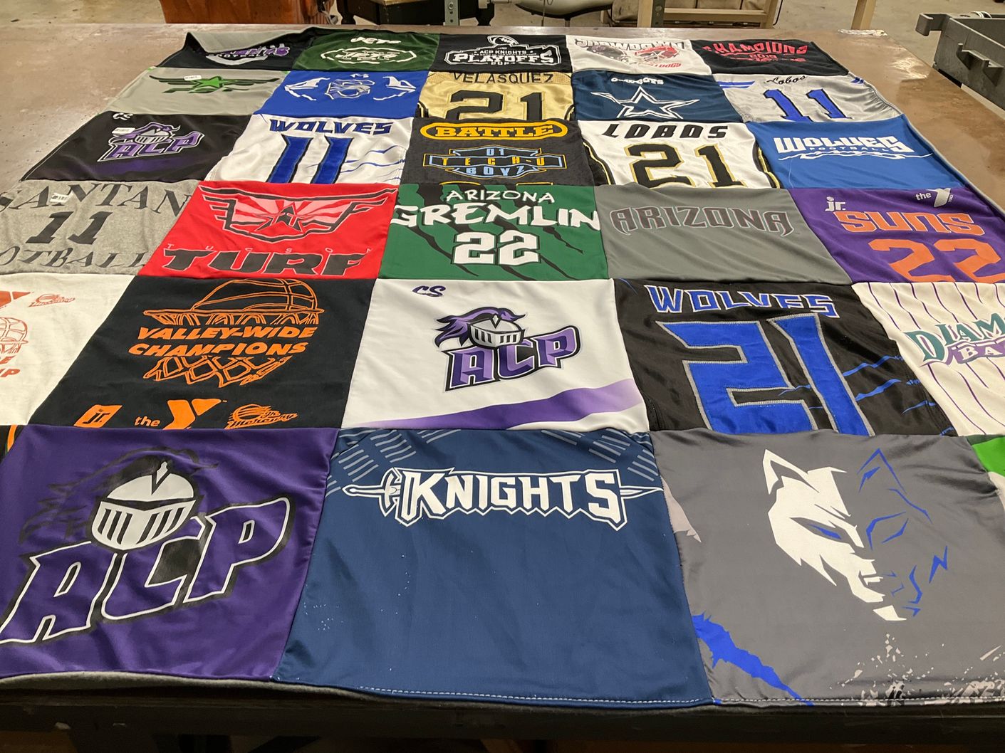 T-shirt quilt featuring wolves, gremlins by Arianna from AZ
