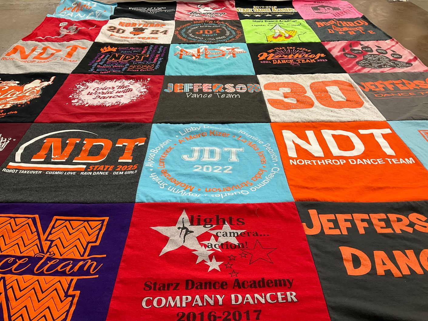 T-shirt quilt featuring jefferson dance team, northrop dance team by Andrea from IN