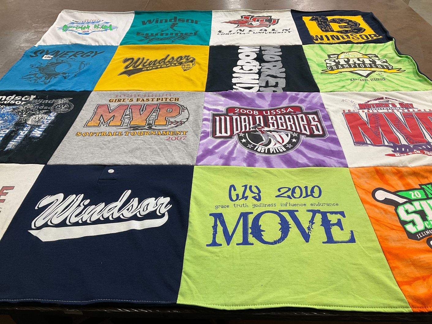 T-shirt quilt featuring windsor softball by Kristy from IL