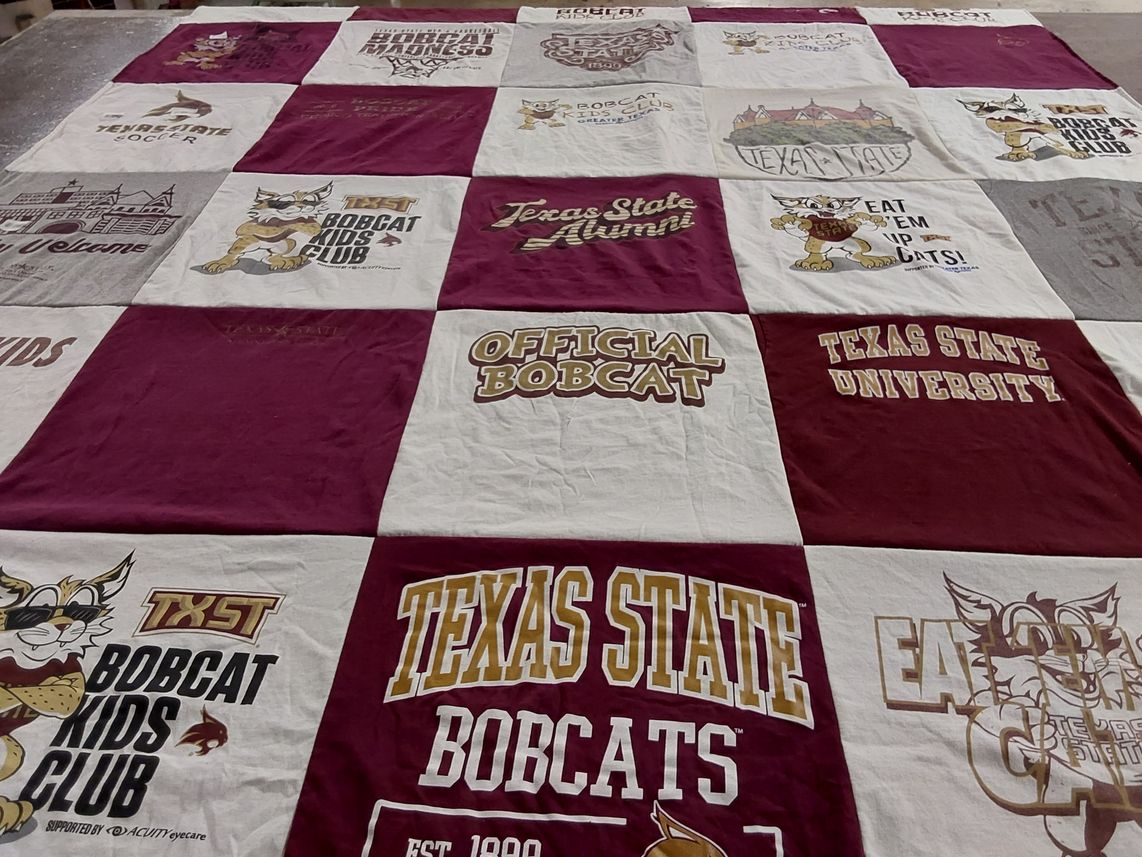 T-shirt quilt featuring texas state bobcats by Yvonne from TX