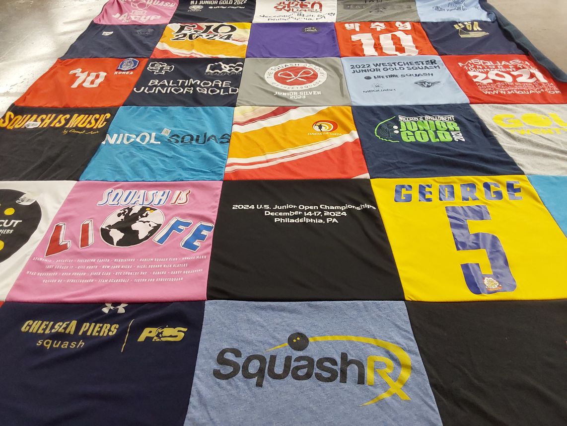 T-shirt quilt with squash, sports themes by Joanne from NY