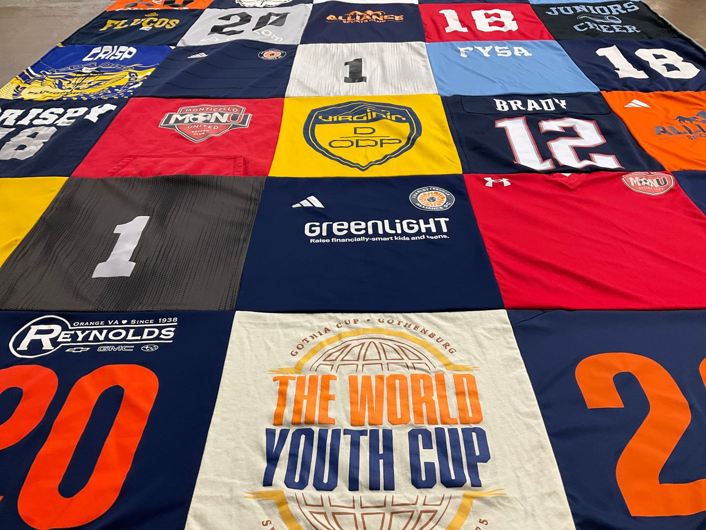 T-shirt quilt with soccer, youth sports themes by Mandi from VA
