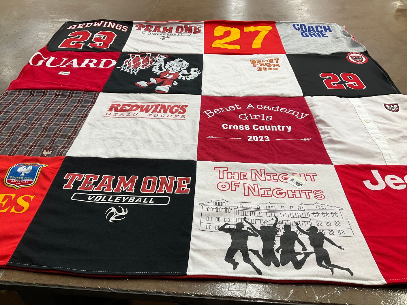 T-shirt quilt featuring redwings girls soccer, team one volleyball by Courtney from IL