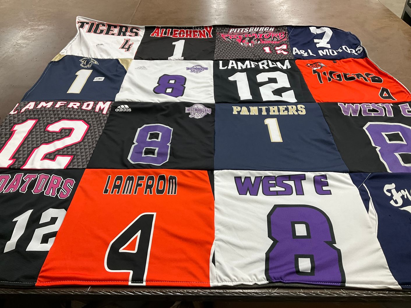 T-shirt quilt featuring alleghey tigers, pittsburgh reptiles by Traci from PA