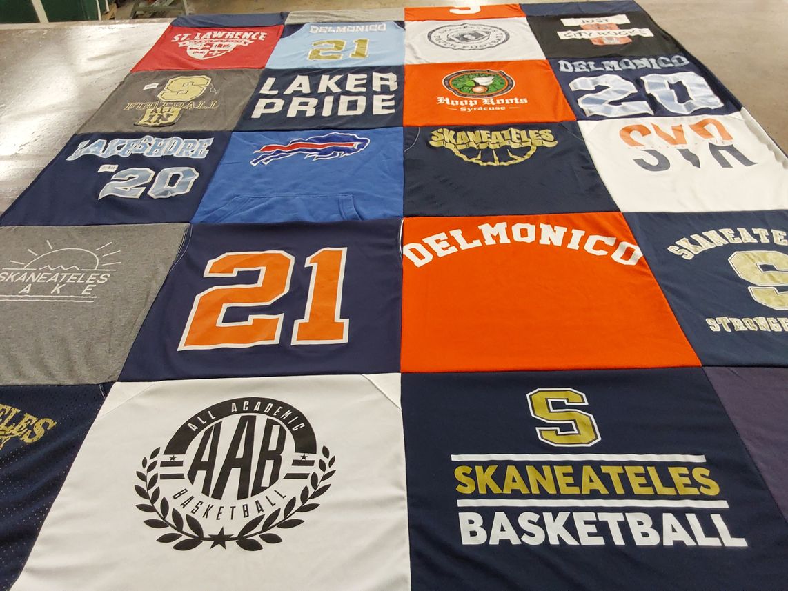 T-shirt quilt featuring skaneateles basketball by Mary from NY