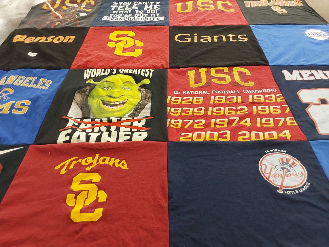 T-shirt quilt featuring usc trojans, new york giants by Claudia from CA