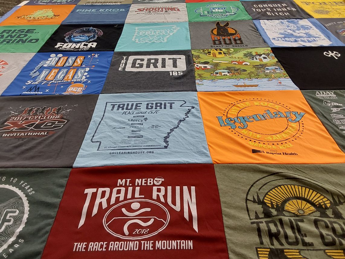 T-shirt quilt with running, fitness themes by Jesse from AR