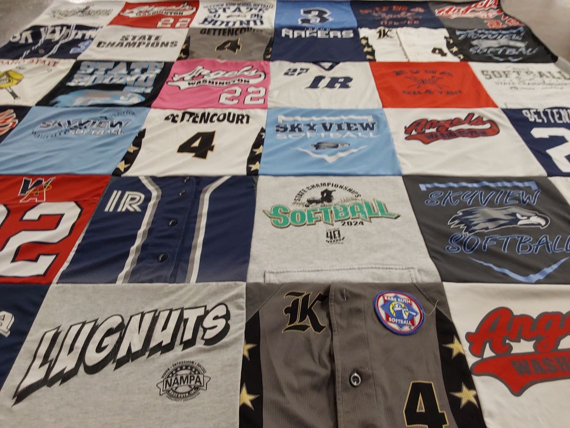 T-shirt quilt featuring angels, lugnuts by Amanda from ID