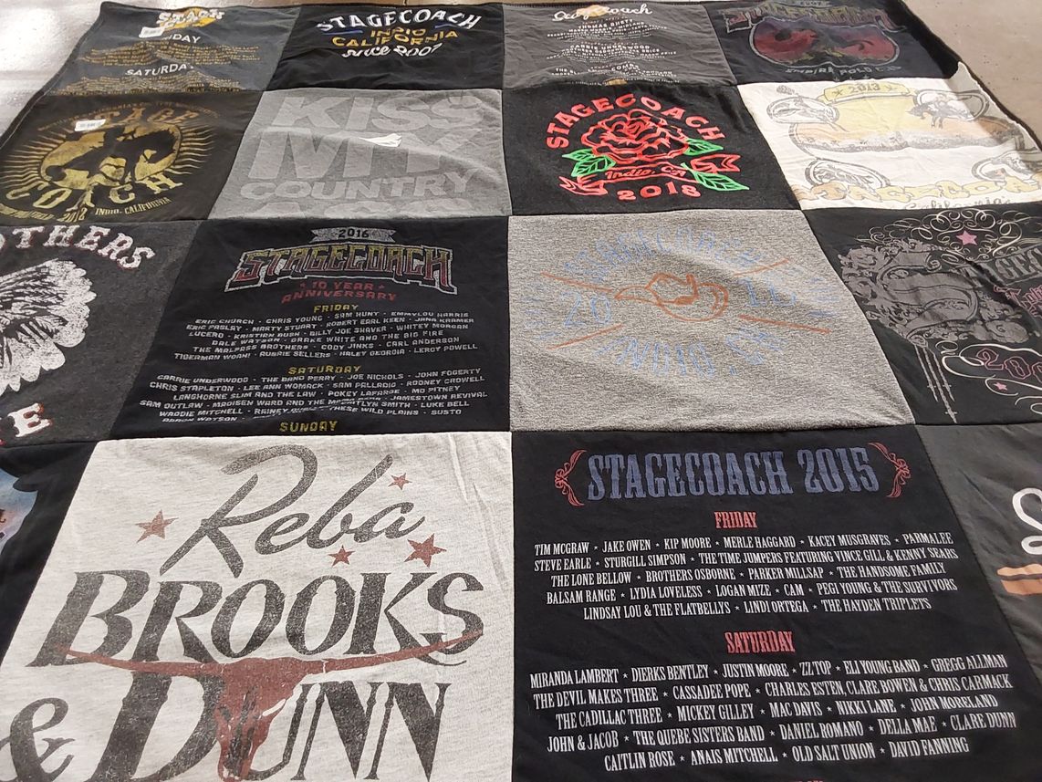 T-shirt quilt with country music, music festivals themes by Keri from CA
