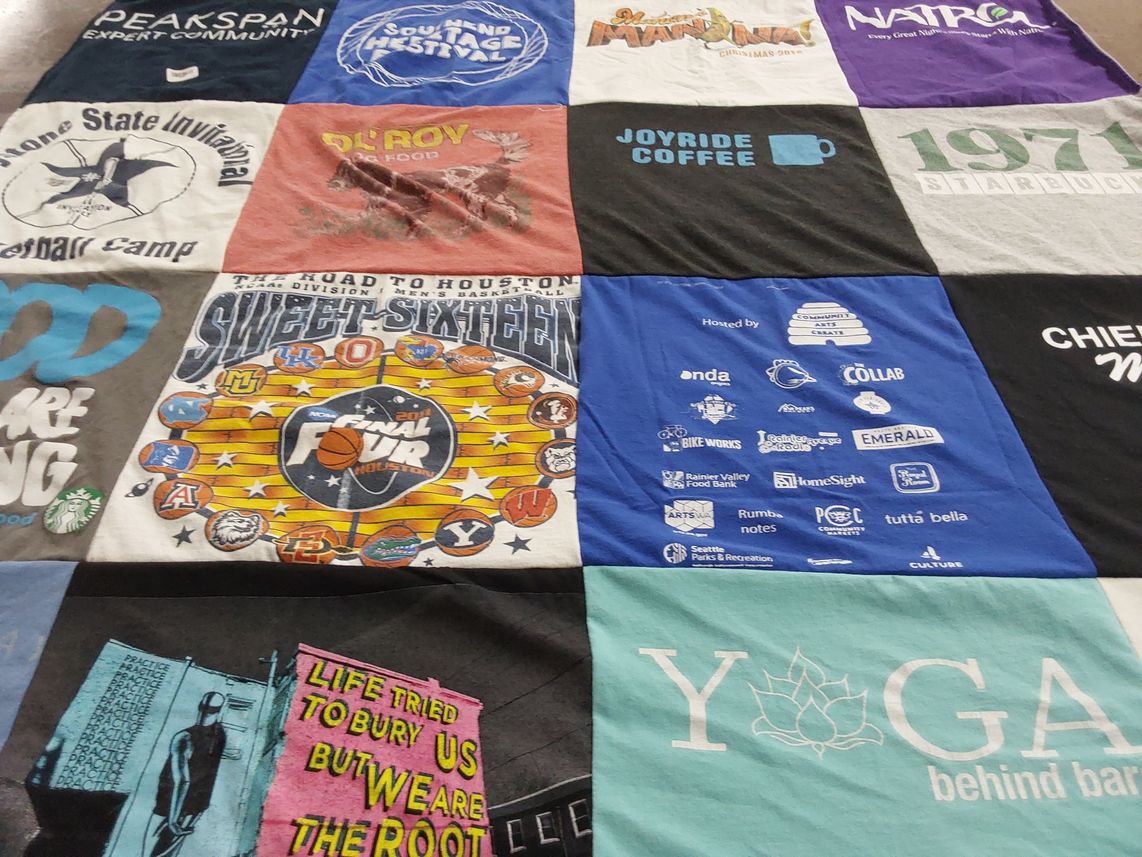 T-shirt quilt with basketball, food themes by Megan from NH
