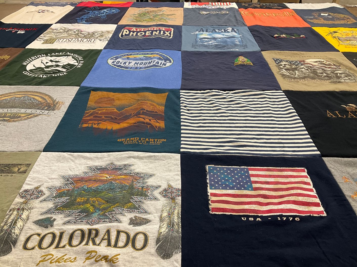 T-shirt quilt with travel, national parks themes by Stephanie from FL