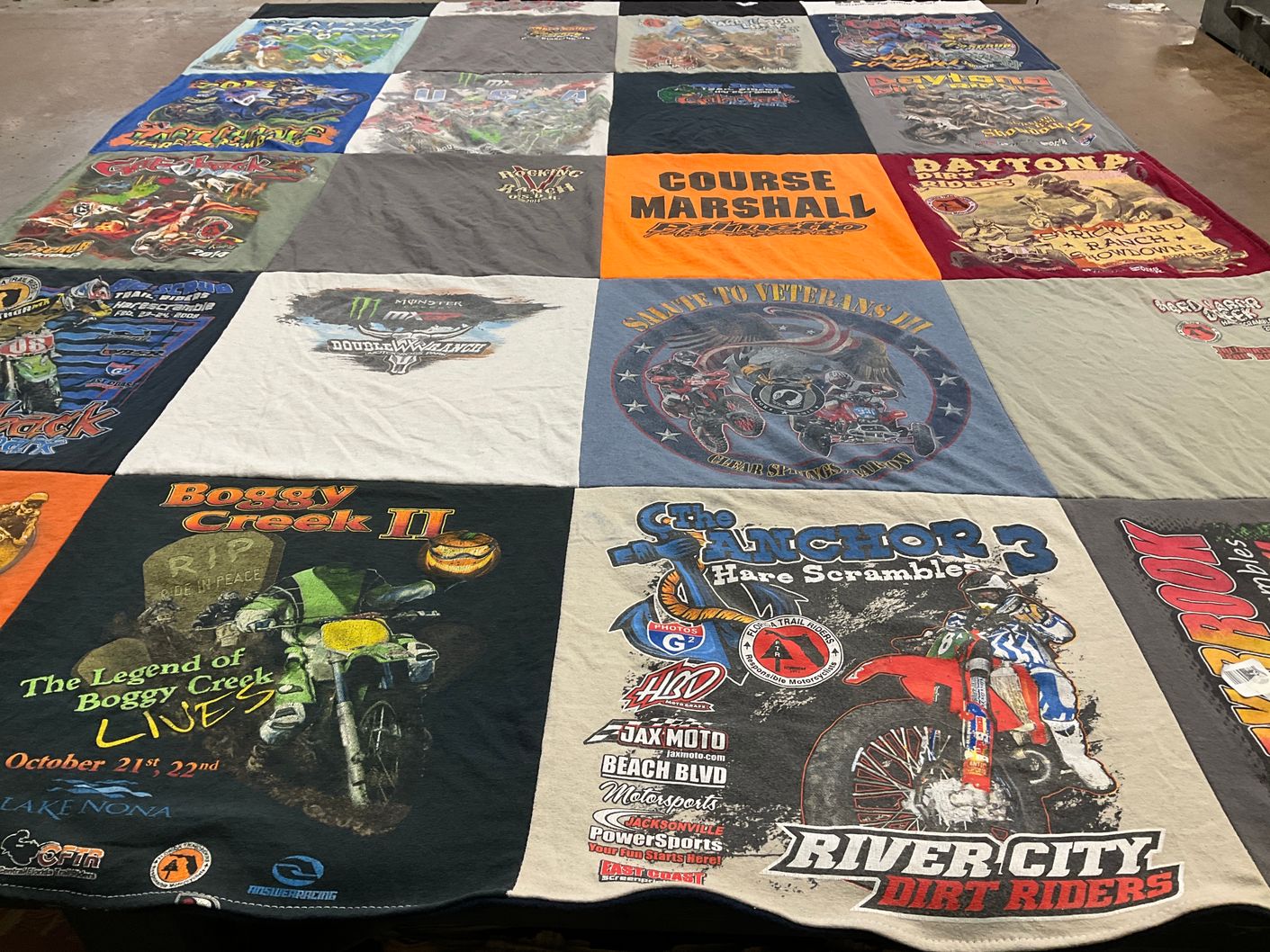 T-shirt quilt with motorsports, dirt biking themes by Gillian from FL