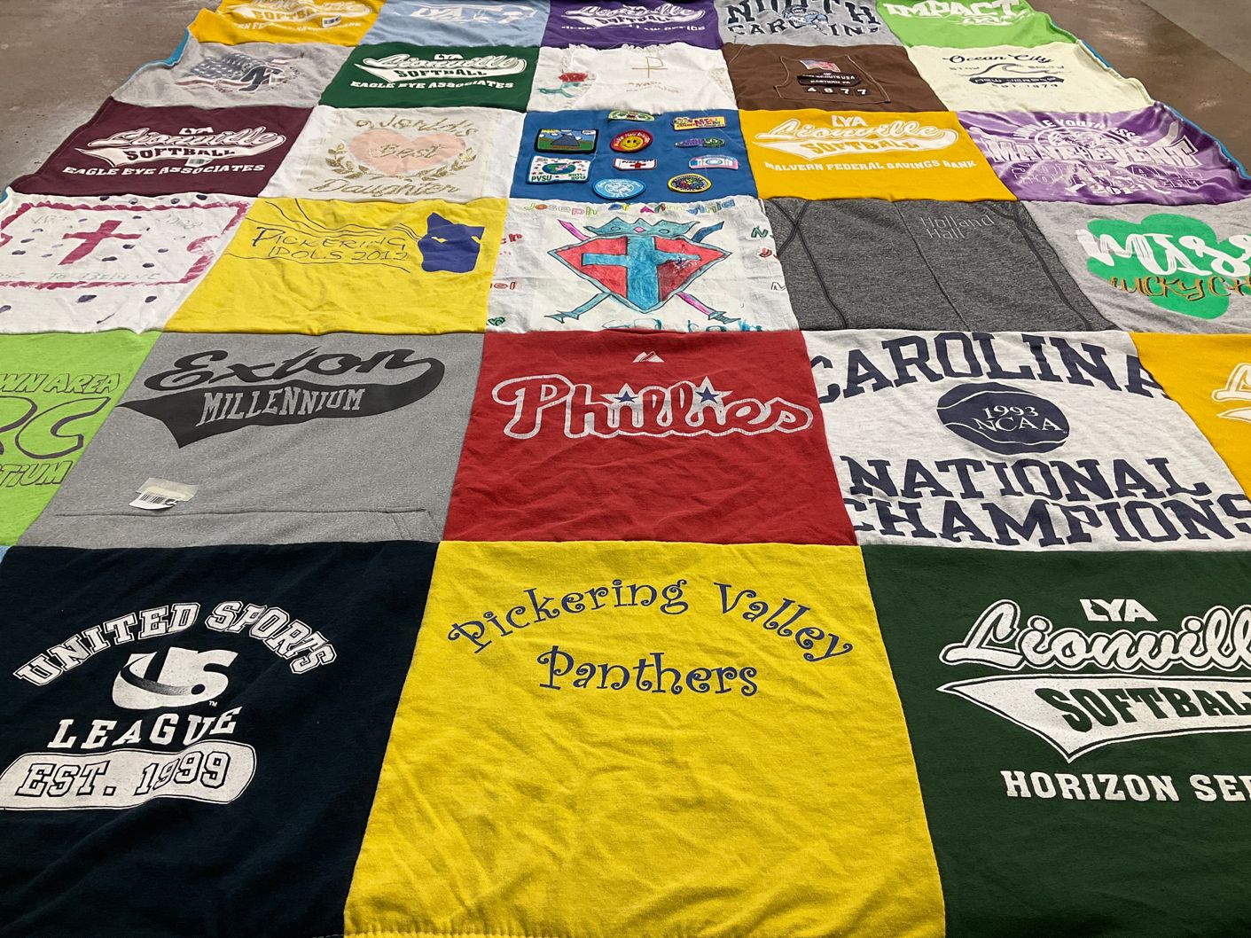 T-shirt quilt featuring pickering valley panthers, philadelphia phillies by Jennifer from NJ