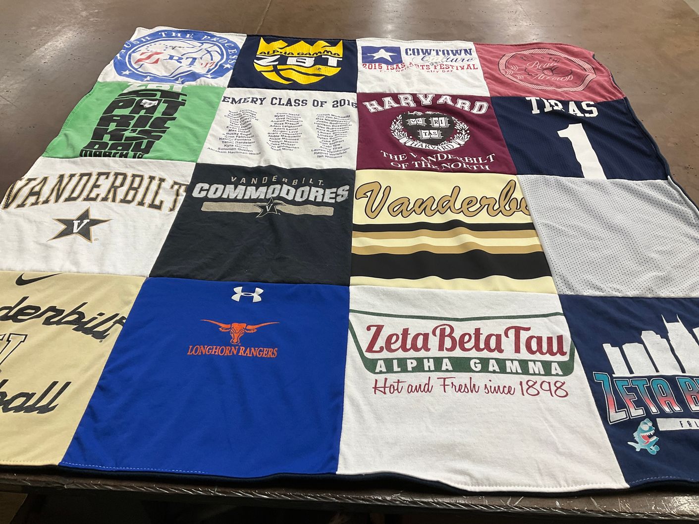 T-shirt quilt from vanderbilt university, harvard university by Jennifer from TX