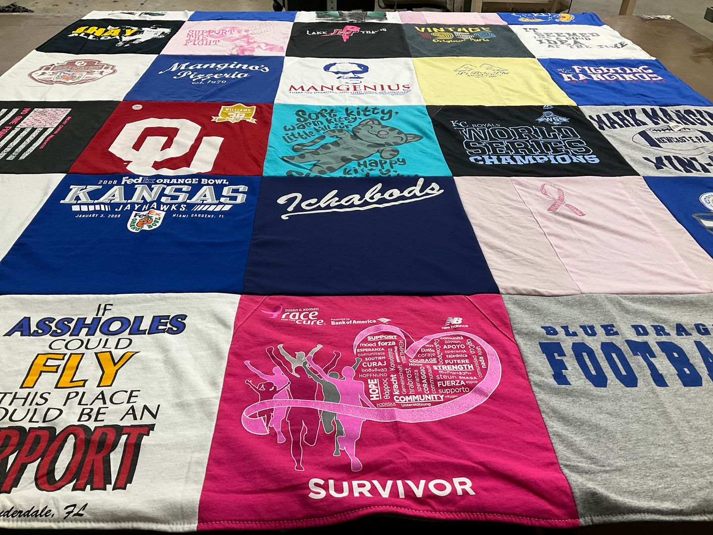 T-shirt quilt featuring blue dragons football by Gabby from PA