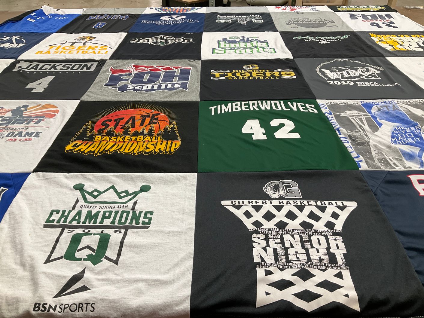 T-shirt quilt featuring timberwolves by Jessica from AZ