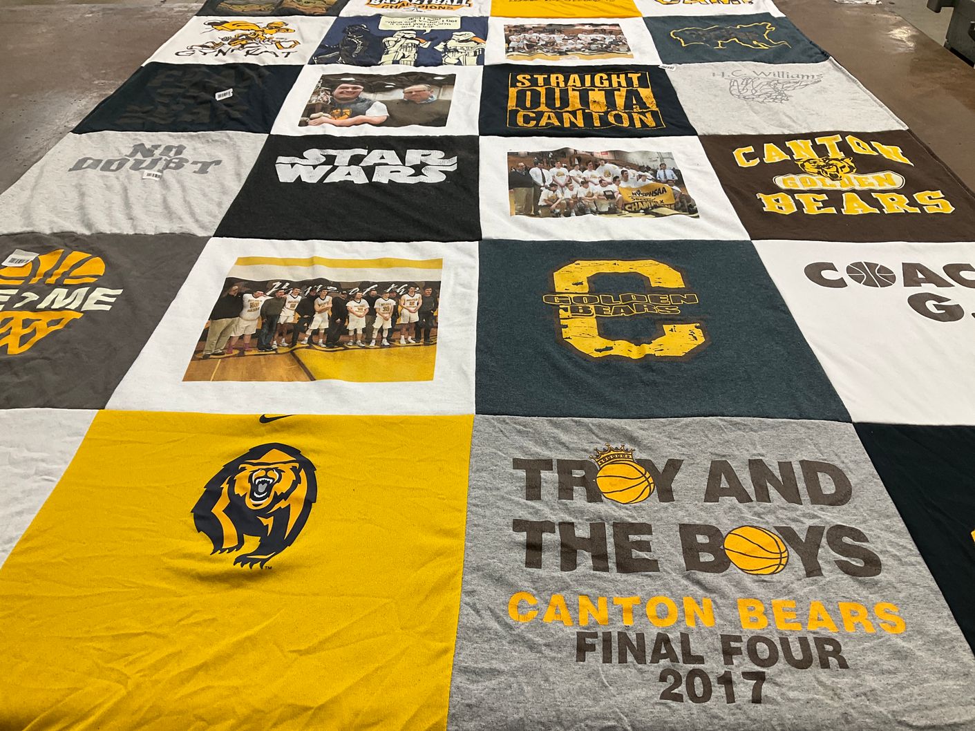 T-shirt quilt featuring canton golden bears by Lisa from NY