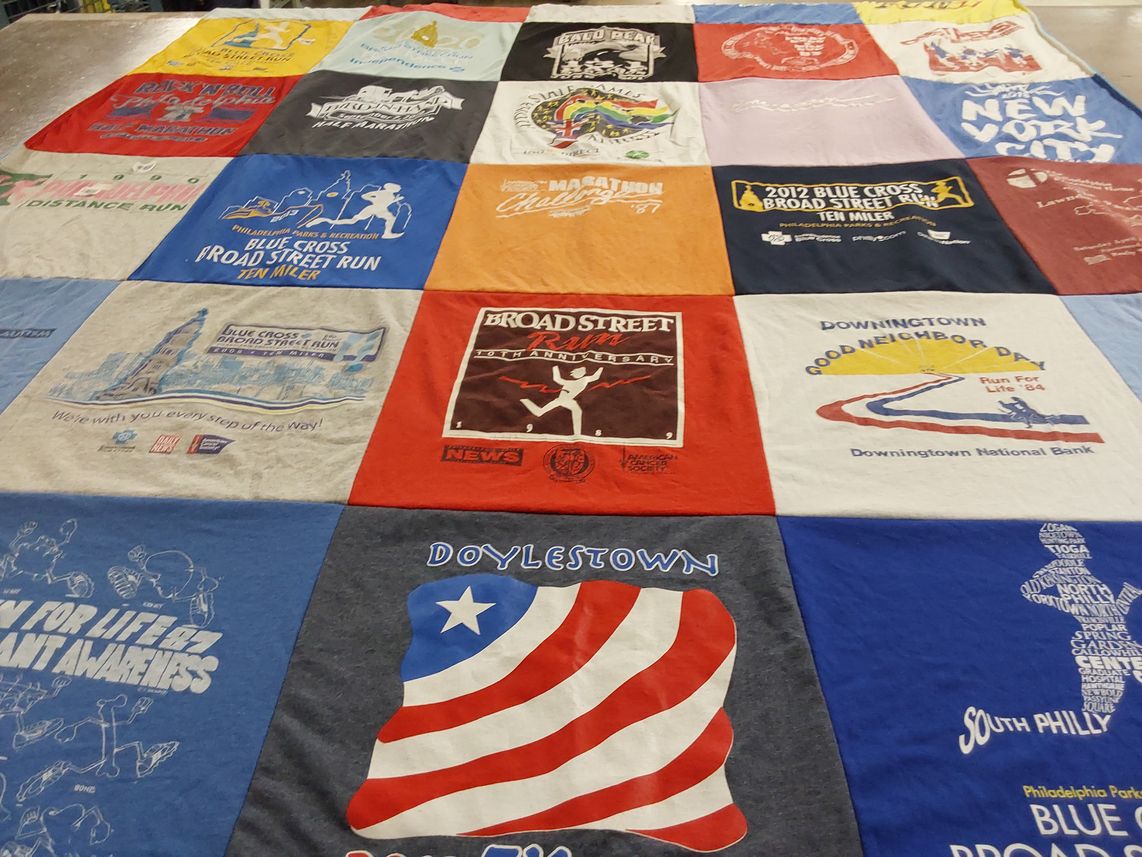T-shirt quilt with running, fitness themes by David from PA