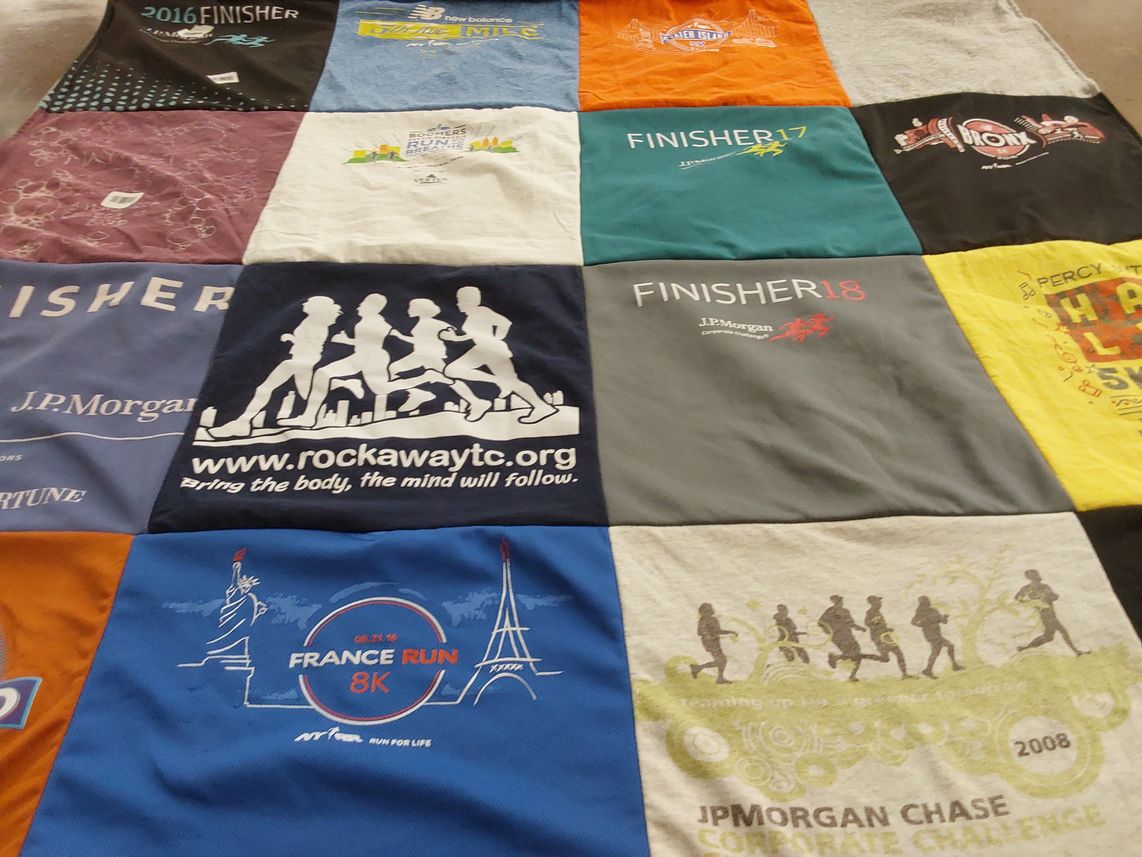 T-shirt quilt with running, fitness themes by Marianne from NY