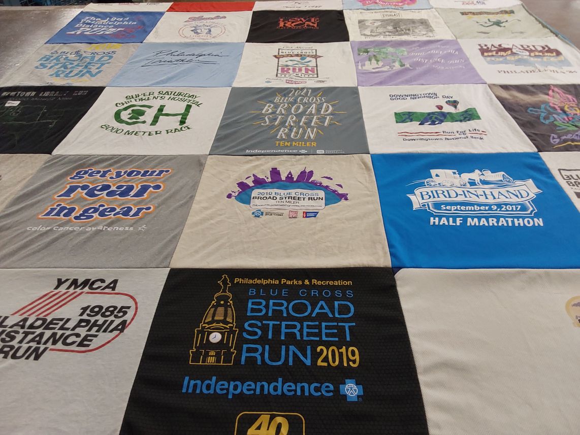 T-shirt quilt with running, half marathons themes by David from PA