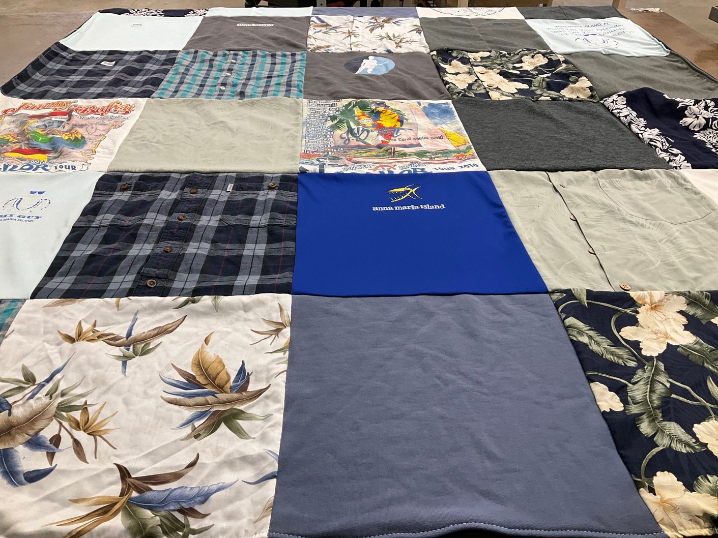 T-shirt quilt with travel, vacation themes by Kate from MI