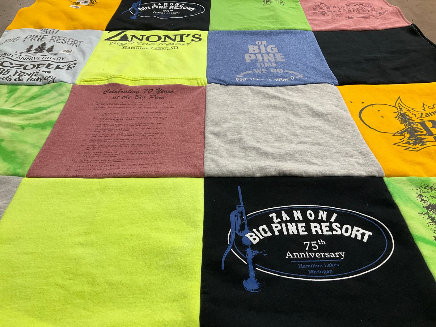 T-shirt quilt with outdoor activities, traveling themes by Chelsea from CA
