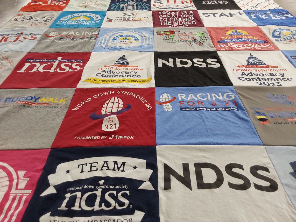 T-shirt quilt with down syndrome awareness, advocacy themes by Sara from MD