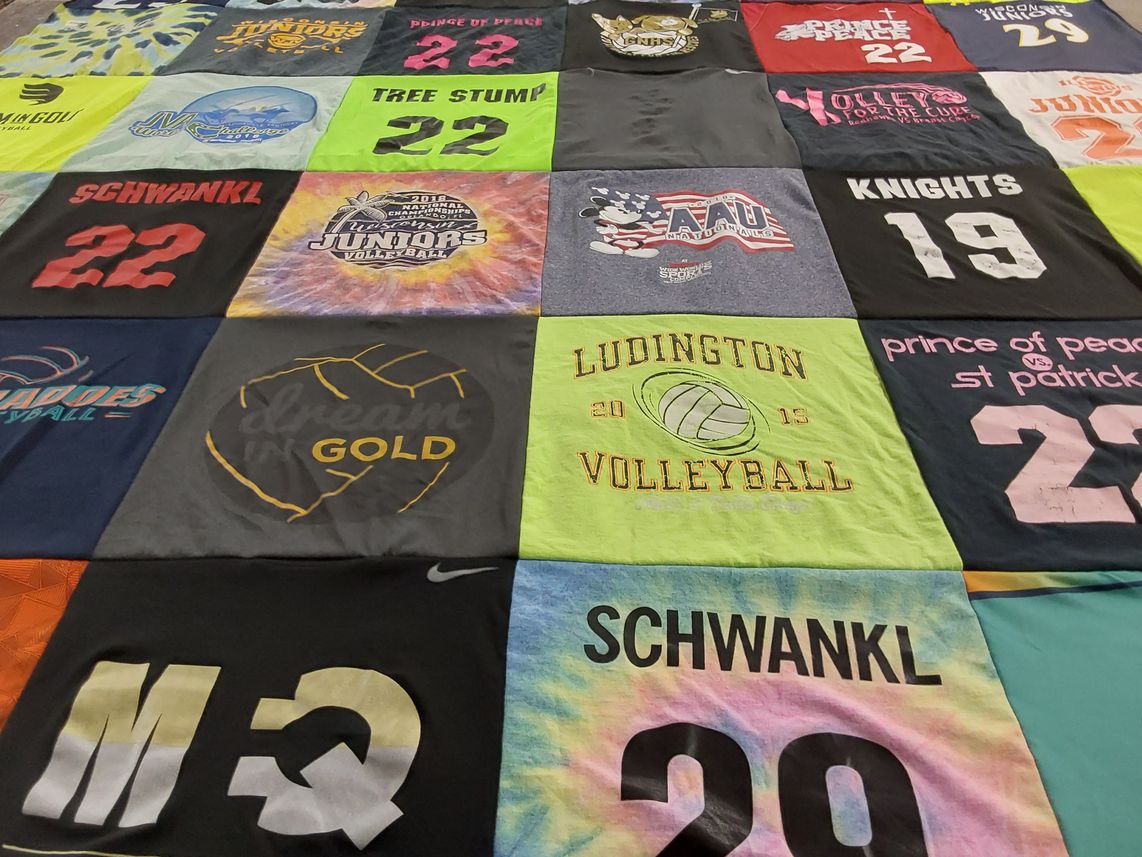 T-shirt quilt featuring knights, juniors volleyball team by Lynn from IL