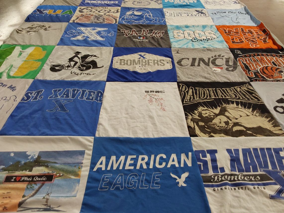 T-shirt quilt featuring st. xavier bombers by Hien from OH