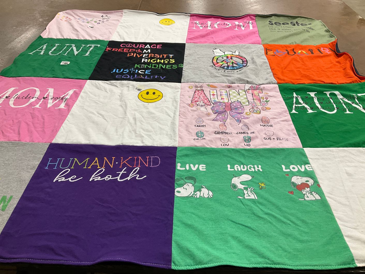 T-shirt quilt with family, equality themes by Jean from KY