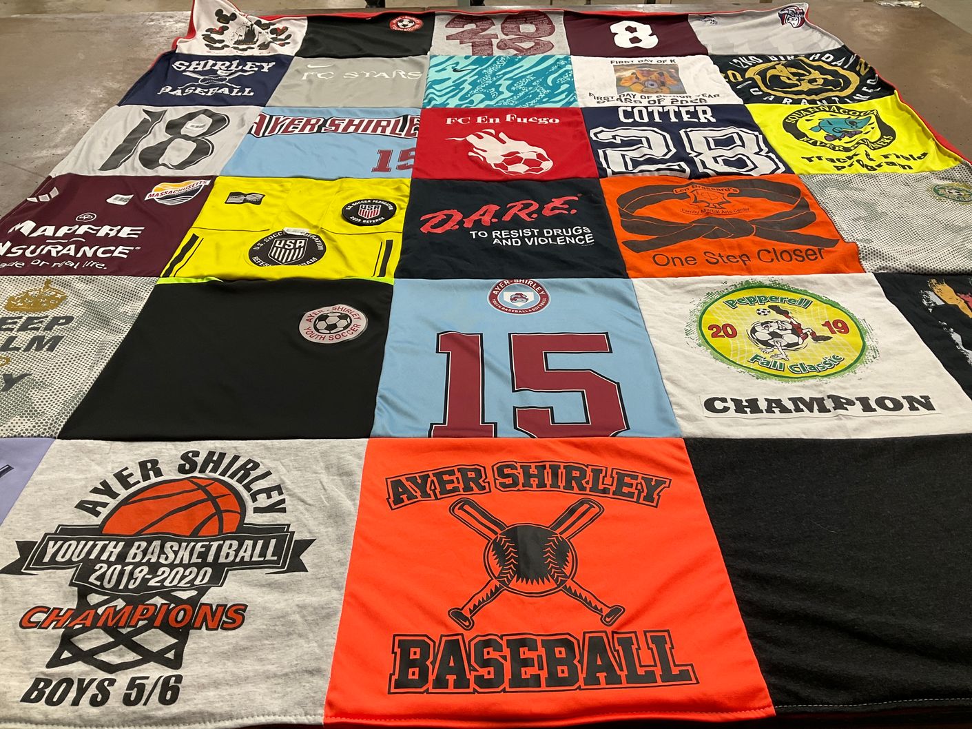 T-shirt quilt featuring ayer shirley youth basketball, ayer shirley baseball by Rachel from MA