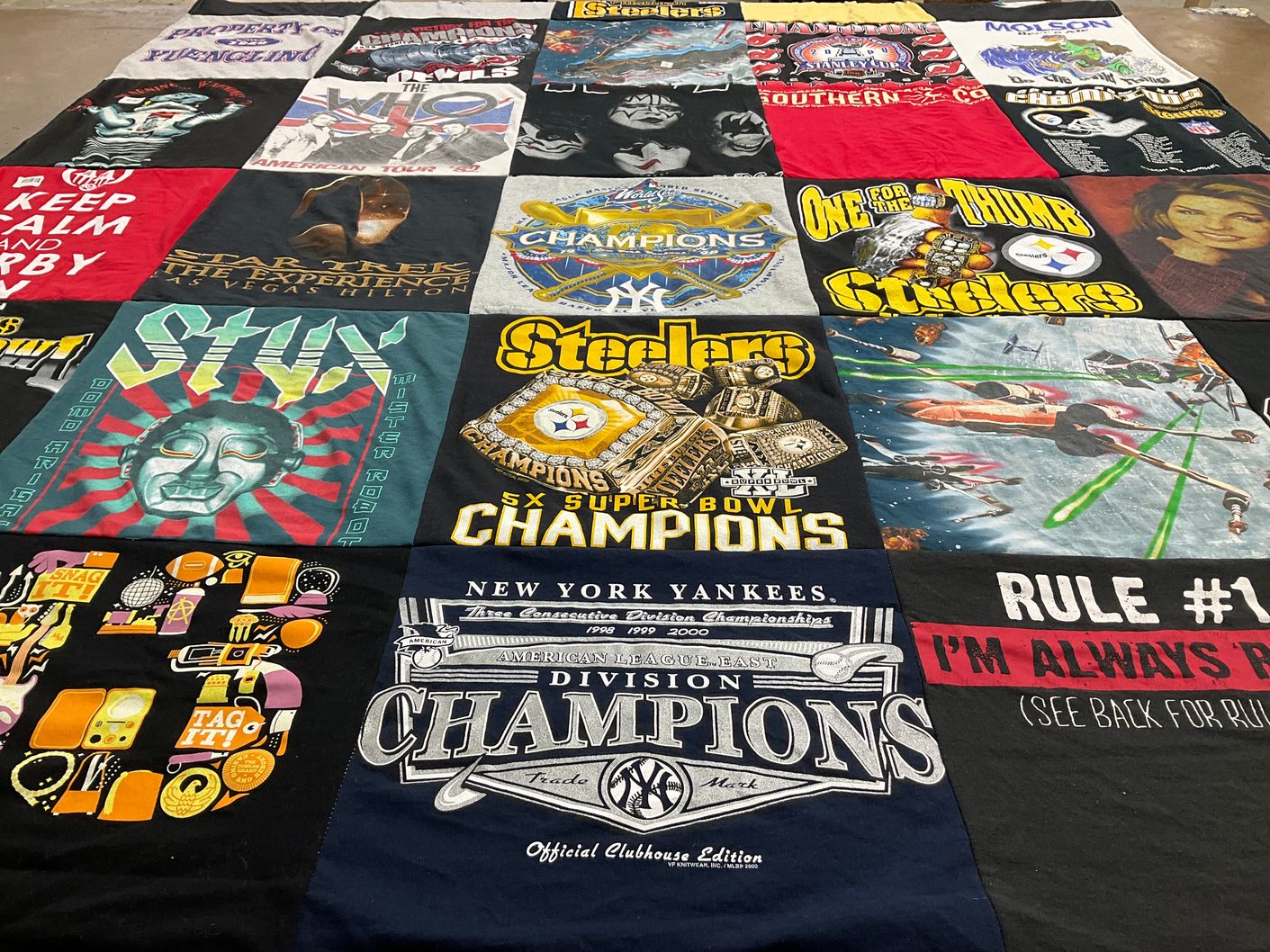 T-shirt quilt featuring new york yankees, pittsburgh steelers by Tina from NJ
