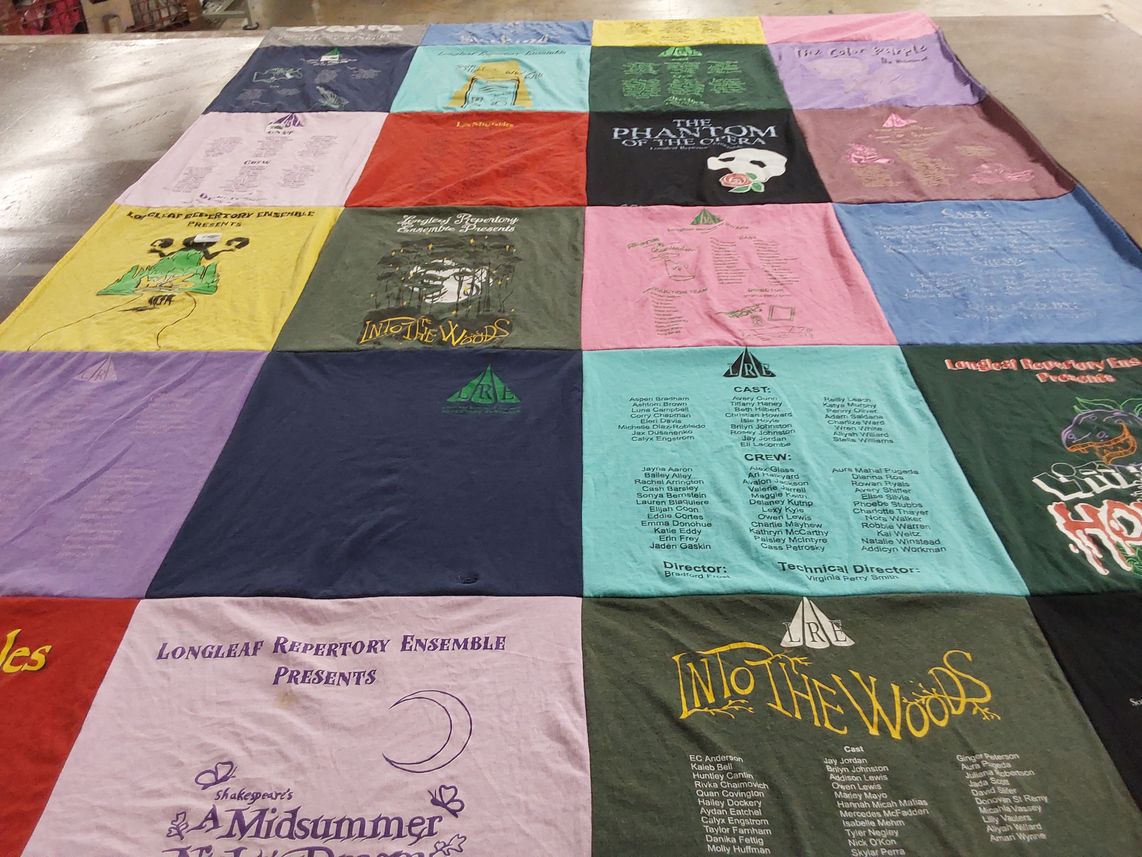 T-shirt quilt with theater, drama themes by Christine from NC