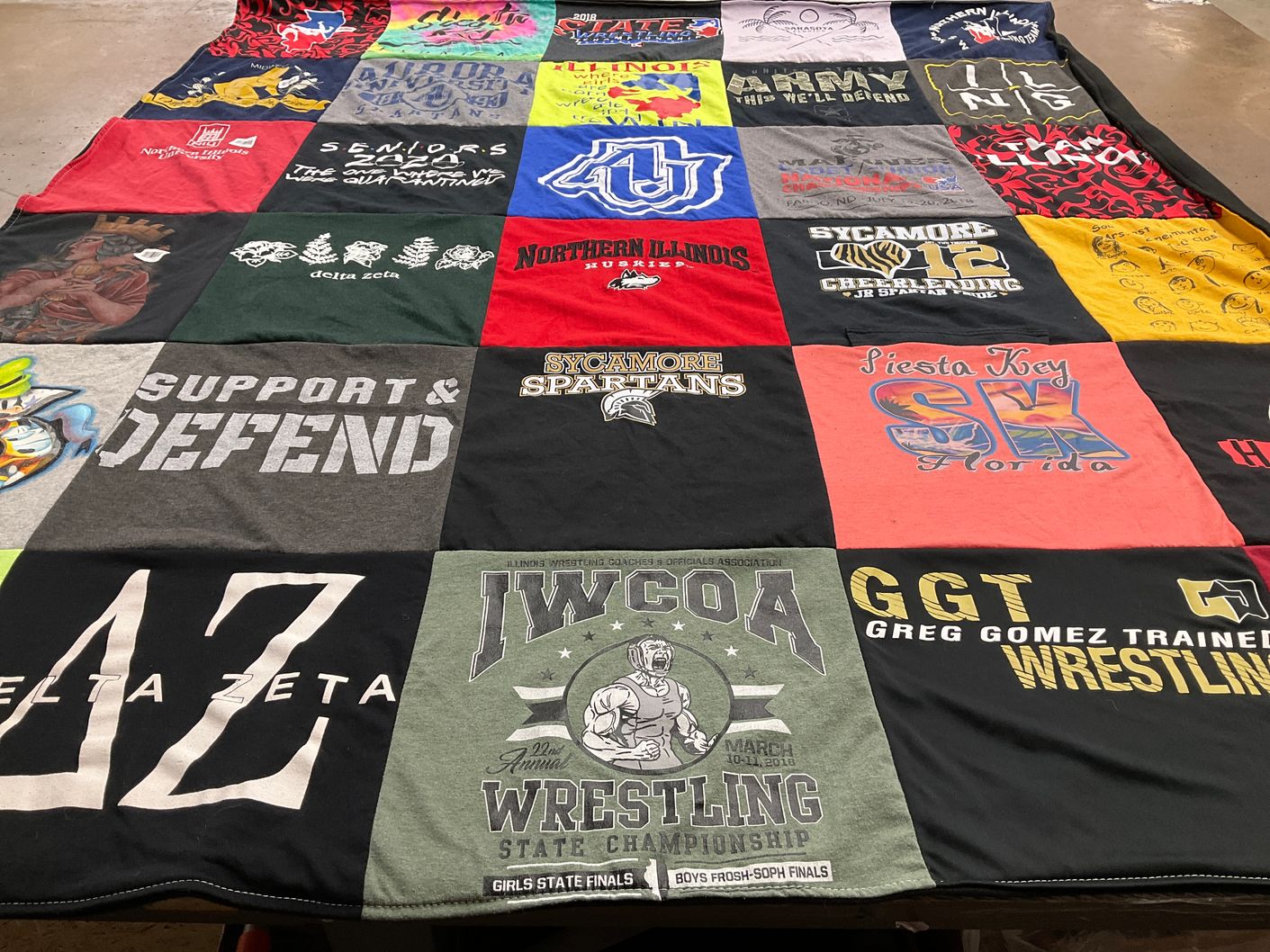T-shirt quilt featuring sycamore spartans by Sarah from IL