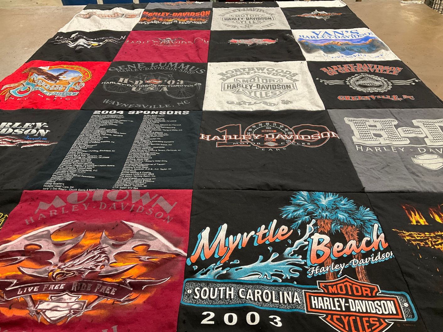 T-shirt quilt with motorcycles, biking themes by Olivia from TN