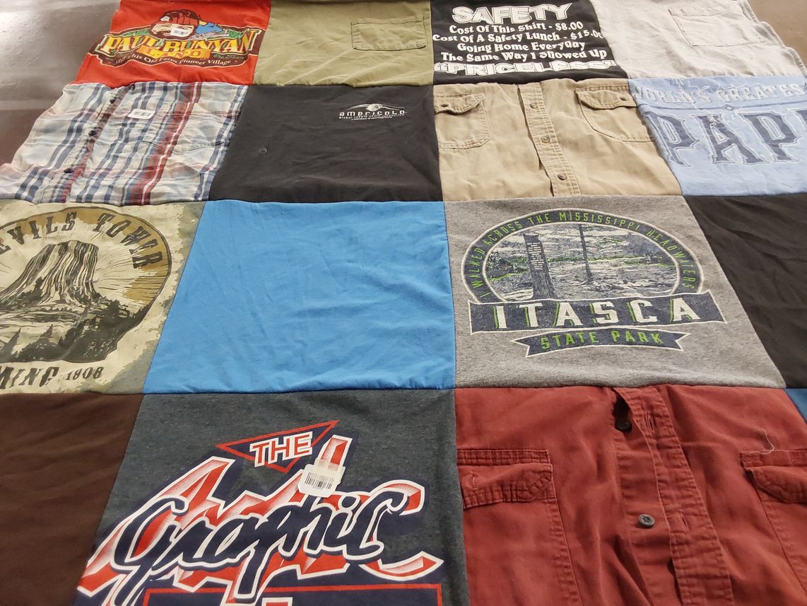 T-shirt quilt with outdoor recreation, hiking themes by Elizabeth from MN