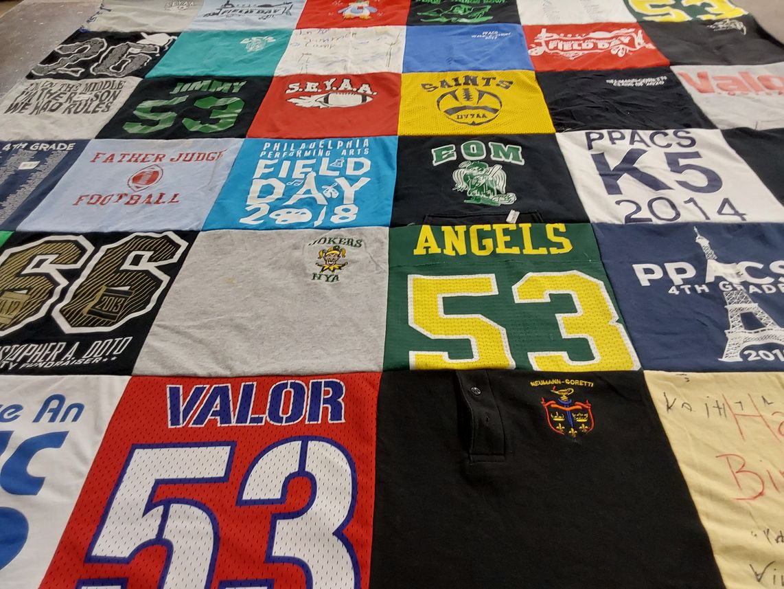 T-shirt quilt featuring saints, angels by Deanna from PA