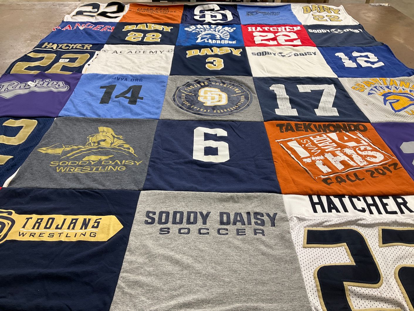 T-shirt quilt featuring soddy daisy wrestling, soddy daisy soccer by CAMILLA from TN