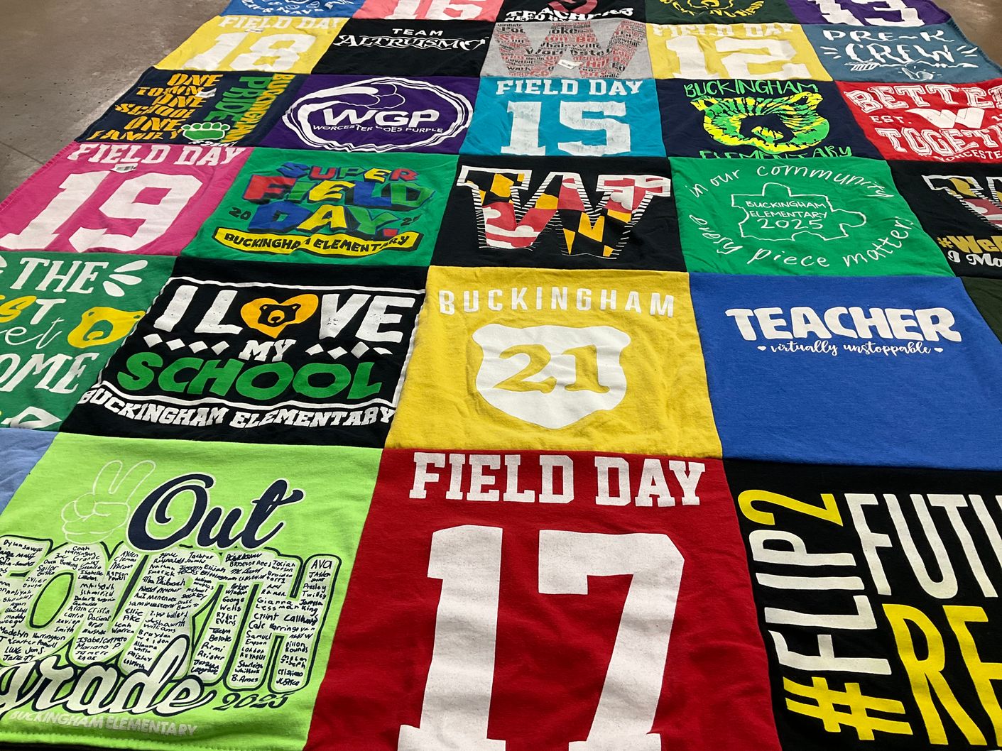 T-shirt quilt from buckingham elementary by Barbara from MD
