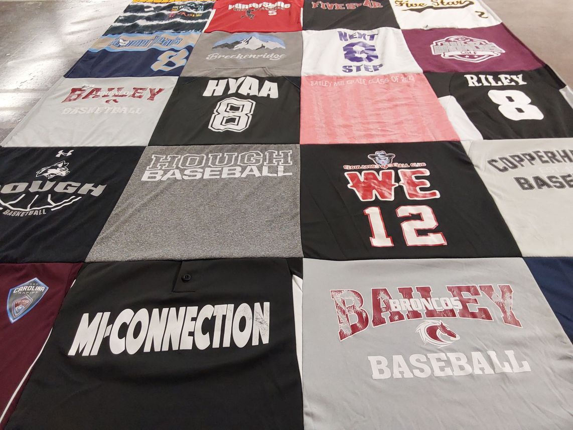 T-shirt quilt featuring hough high school basketball, bailey broncos baseball by Deanna from NC