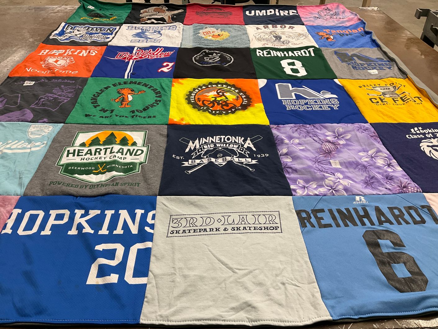 T-shirt quilt featuring hopkins hockey, minnetonka baseball by Andrea from MN