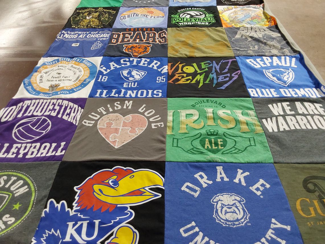 T-shirt quilt featuring chicago bears, depaul blue demons by karey from IL