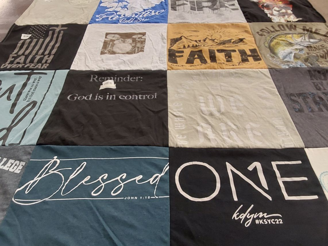 T-shirt quilt from college by Cynthia from TX