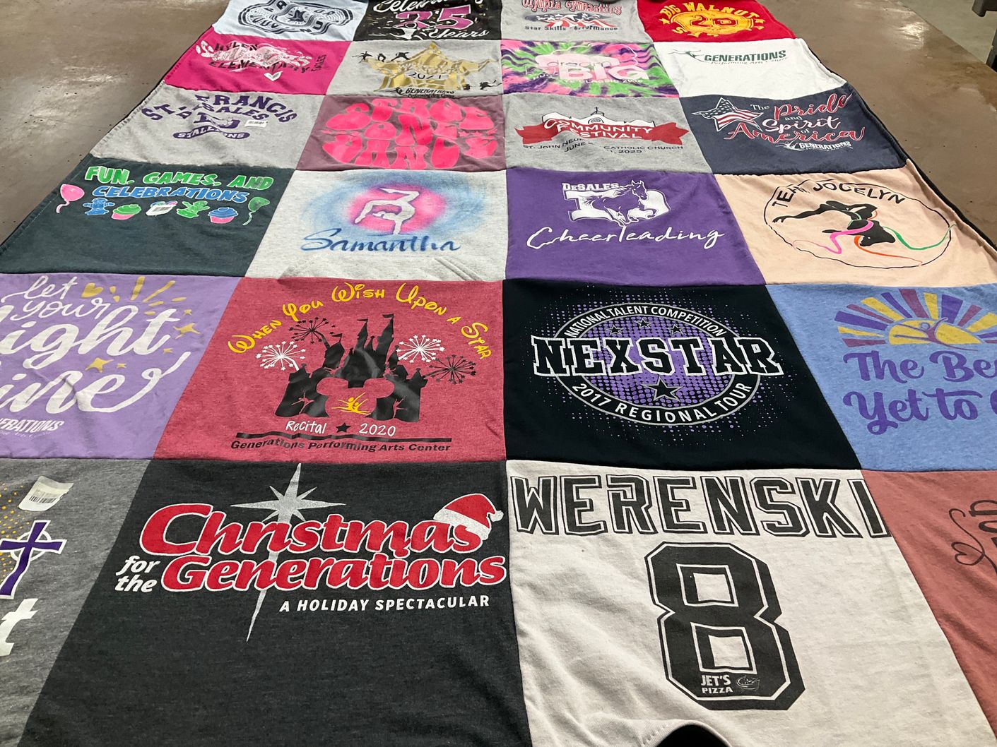 T-shirt quilt featuring cheerleading team by Marisa from OH