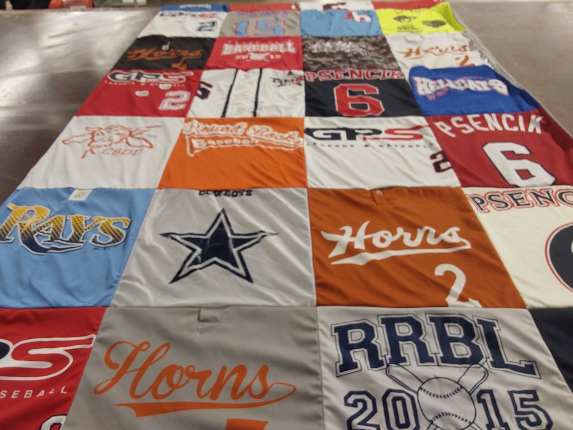 T-shirt quilt with baseball themes by Shannon from TX