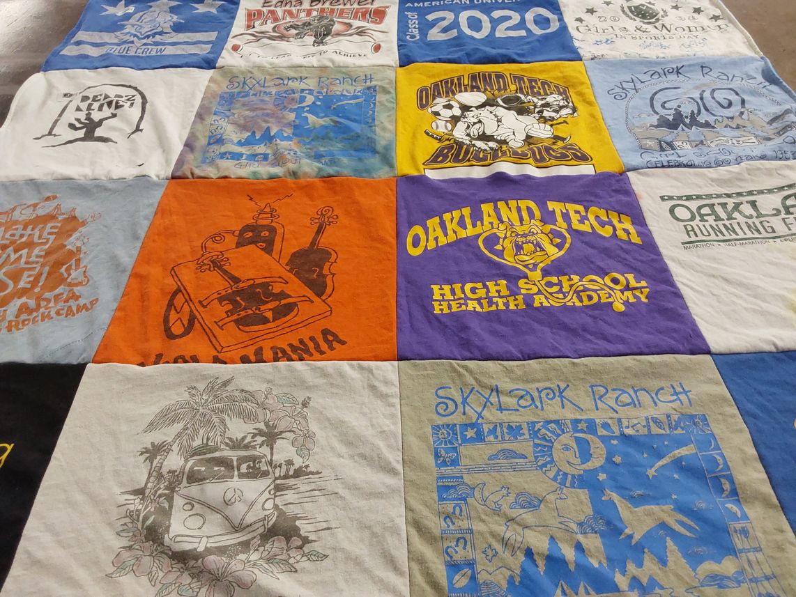 T-shirt quilt featuring oakland technical high school bugle club by Rachel from CA