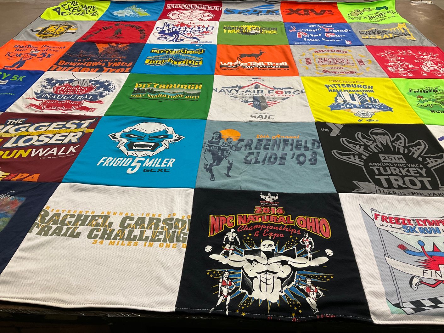T-shirt quilt with running, sports themes by Chrystal from PA