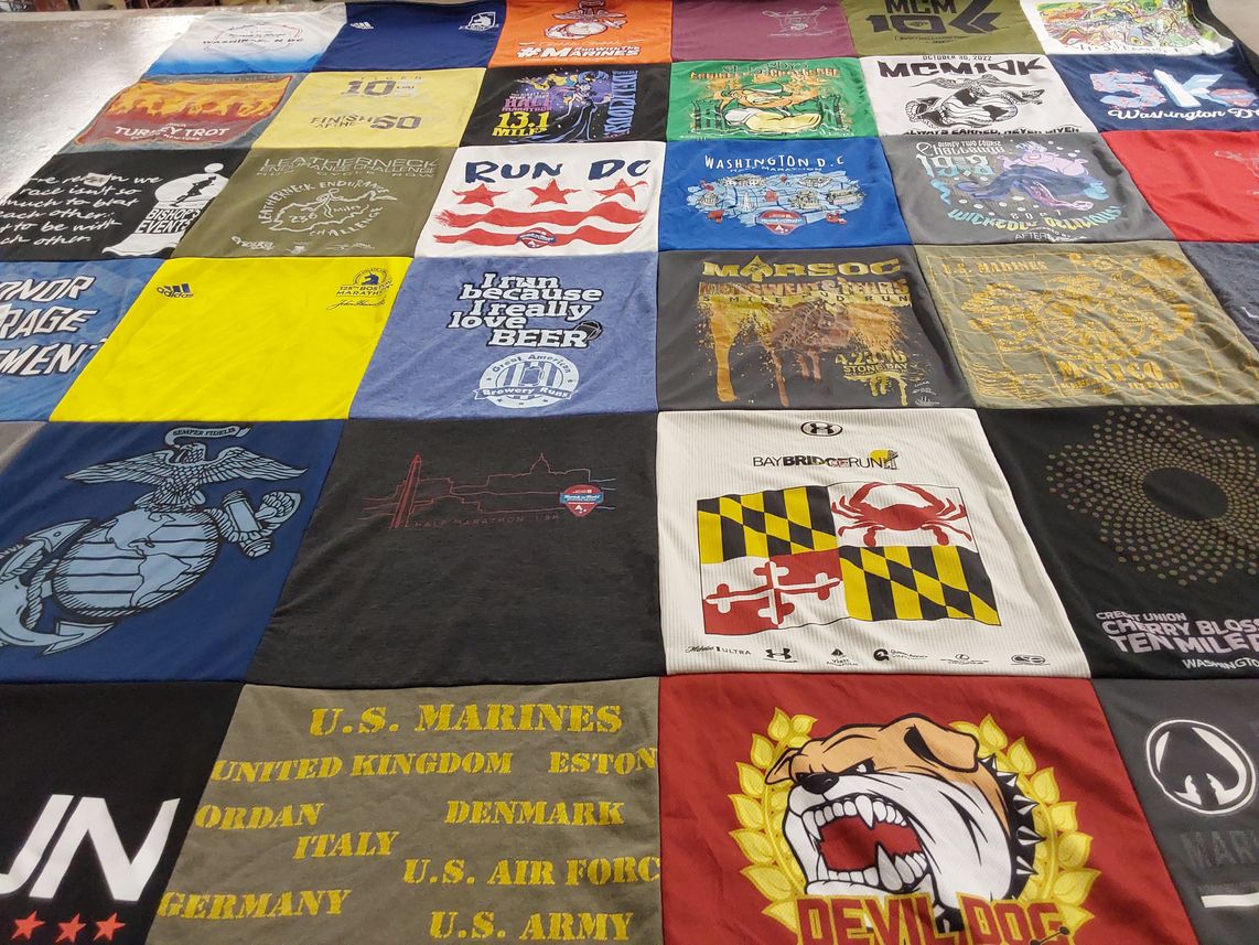 T-shirt quilt with running, marathons themes by Joel from VA